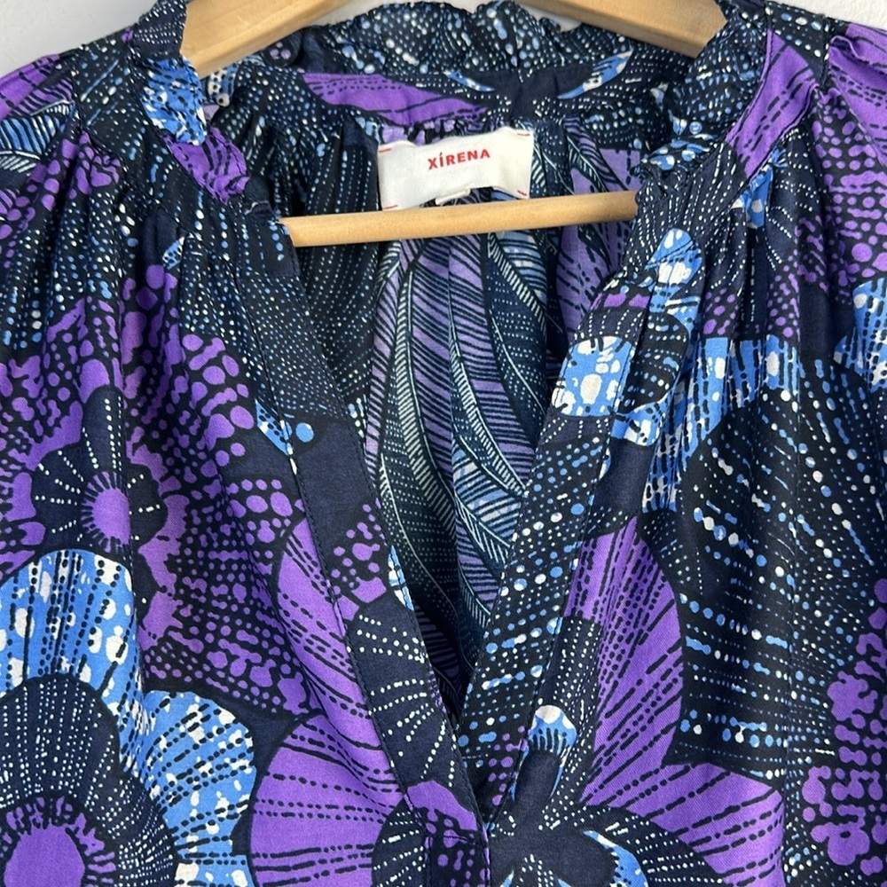 XiRena Silk Cotton Hailey Print Blouse Long Sleeves Samll Quiet Luxury USA Made - Picture 4 of 16